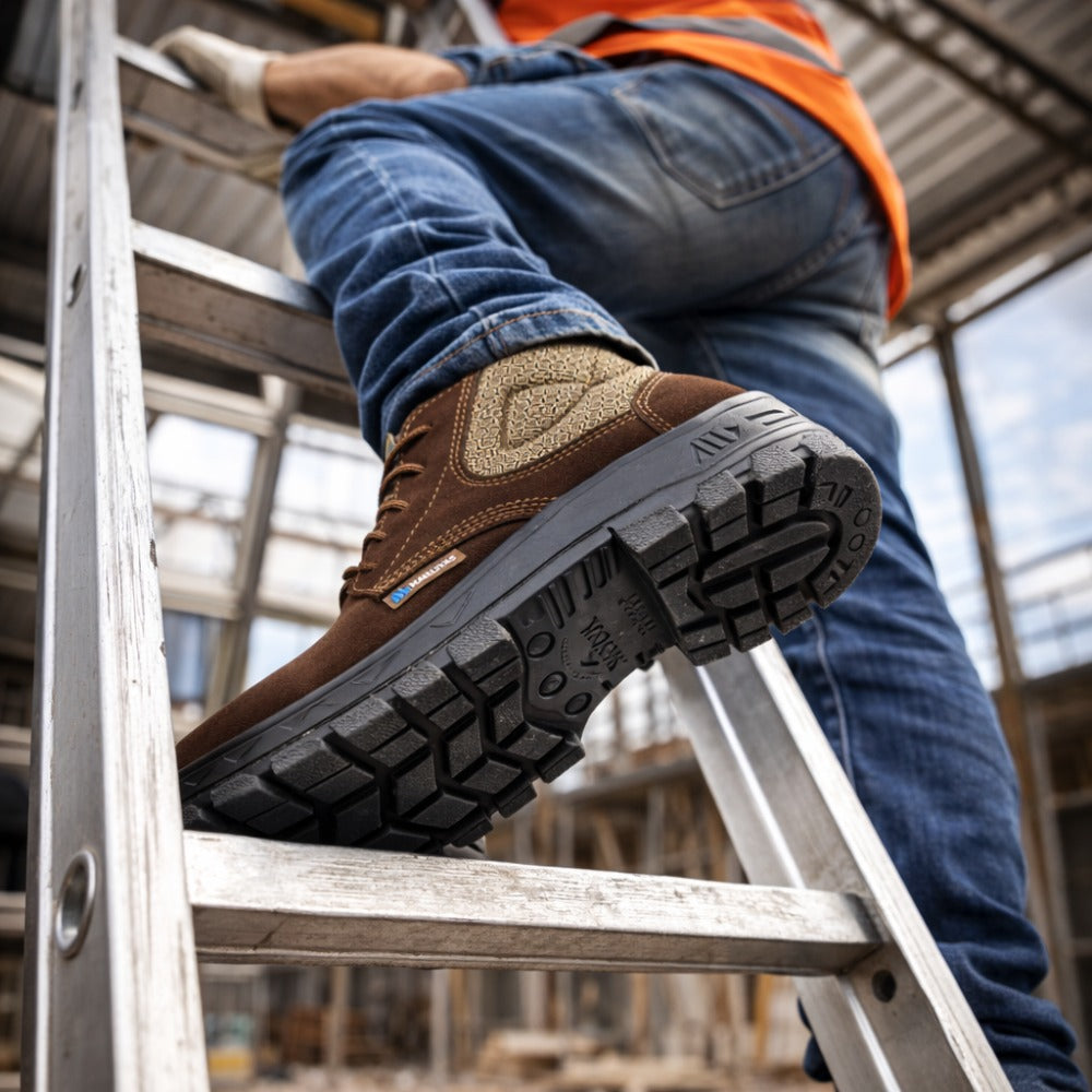 Botina de Segurança Cadarço Bico Composite Palmilha Antiperfuro Couro Nobuck Marrom Café Marluvas 50B26 CB CPAP NUB C.A 47482