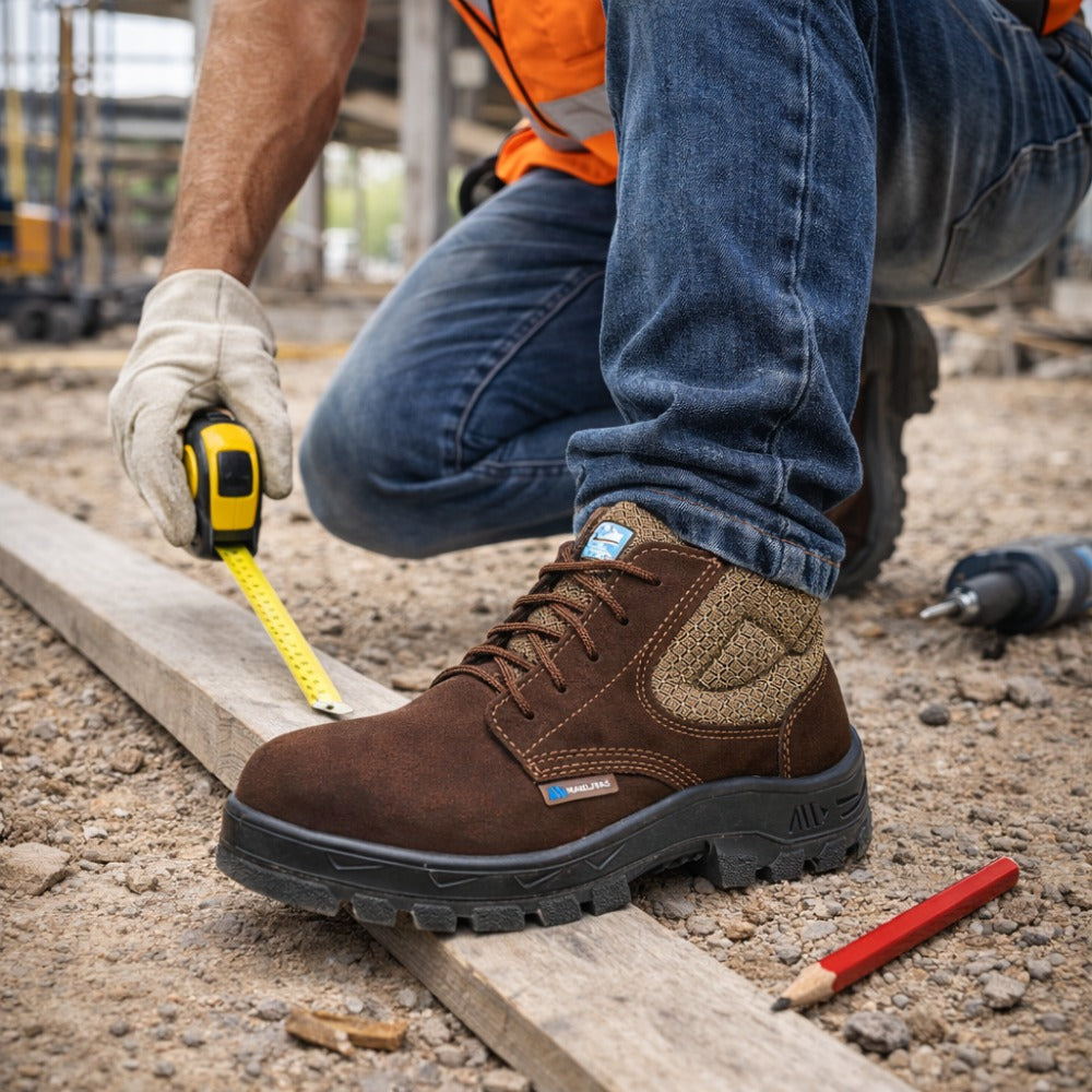 Botina de Segurança Cadarço Bico Composite Palmilha Antiperfuro Couro Nobuck Marrom Café Marluvas 50B26 CB CPAP NUB C.A 47482