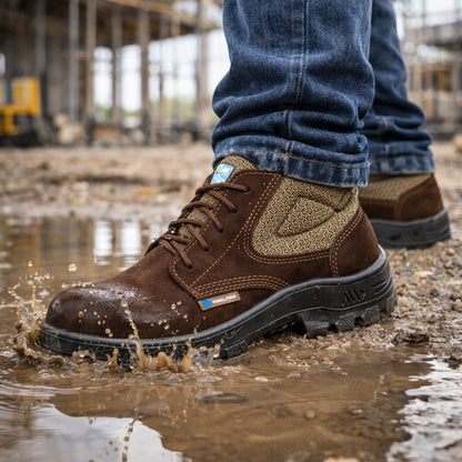 Botina de Segurança Cadarço Bico Composite Palmilha Antiperfuro Couro Nobuck Marrom Café Marluvas 50B26 CB CPAP NUB C.A 47482