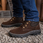 Botina de Segurança Cadarço Bico PVC Couro Nobuck Marrom Café Cartom Top Plus TP092 C.A 41335