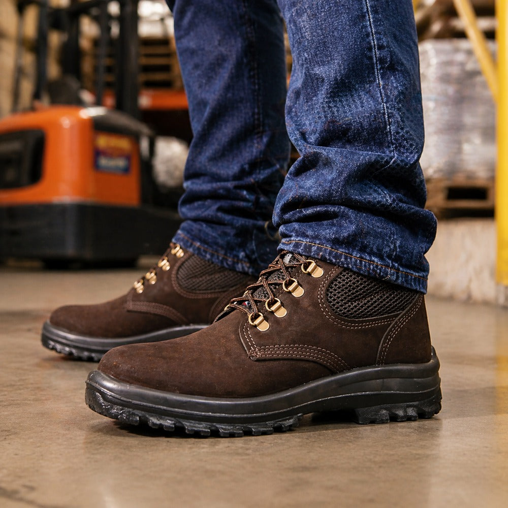 Botina de Segurança Cadarço Bico PVC Couro Nobuck Marrom Café Cartom Top Plus TP092 C.A 41335