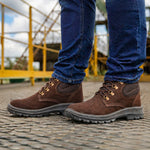 Botina de Segurança Cadarço Bico PVC Couro Nobuck Marrom Café Cartom Top Plus TP092 C.A 41335