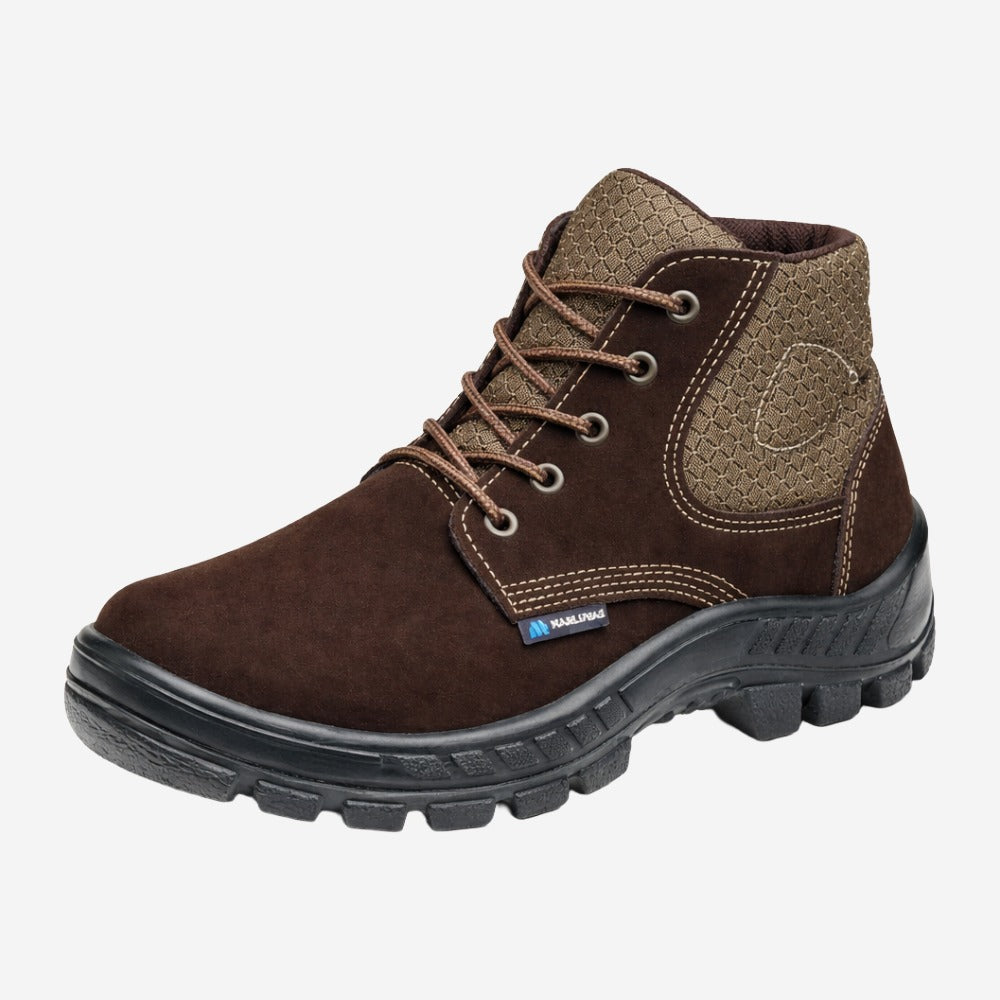 Botina de Segurança Cadarço Bico PVC Couro Nobuck Marrom Café Marluvas 50B26 CB BP NUB C.A 45611