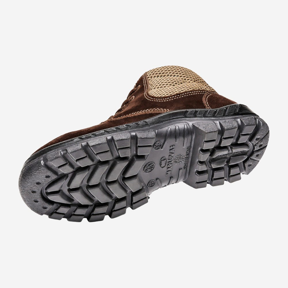 Botina de Segurança Cadarço Bico PVC Couro Nobuck Marrom Café Marluvas 50B26 CB BP NUB C.A 45611