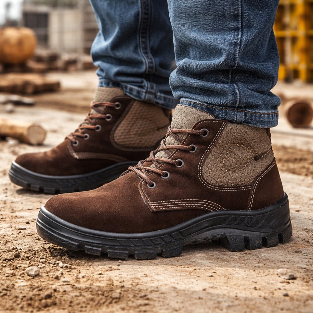 Botina de Segurança Cadarço Bico PVC Couro Nobuck Marrom Café Marluvas 50B26 CB BP NUB C.A 45611