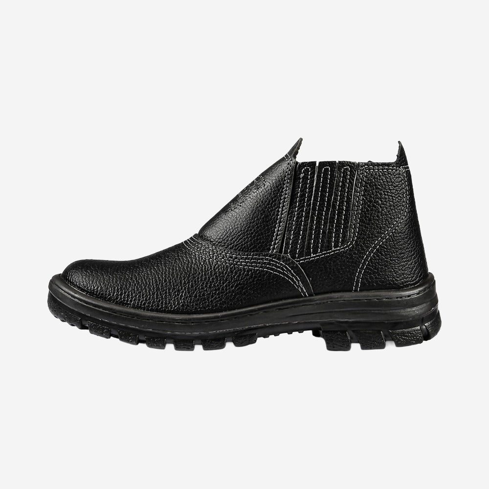 Botina de Segurança Elástico Bico Pvc Couro Preto Solado Monodensidade Cartom 010PVC C.A 17137