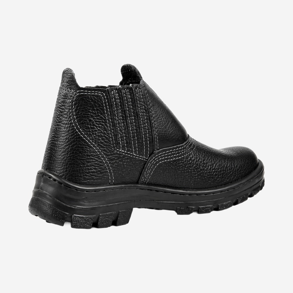 Botina de Segurança Elástico Bico Pvc Couro Preto Solado Monodensidade Cartom 010PVC C.A 17137