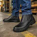 Botina de Segurança Elástico Bico Pvc Couro Preto Solado Monodensidade Cartom 010PVC C.A 17137