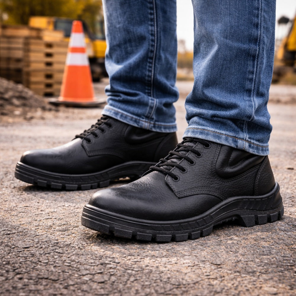 Botina de Segurança Eletricista Cadarço Bico PVC Couro Preto Hidrofugado Marluvas 50B22V E BP ILHP C.A 9148