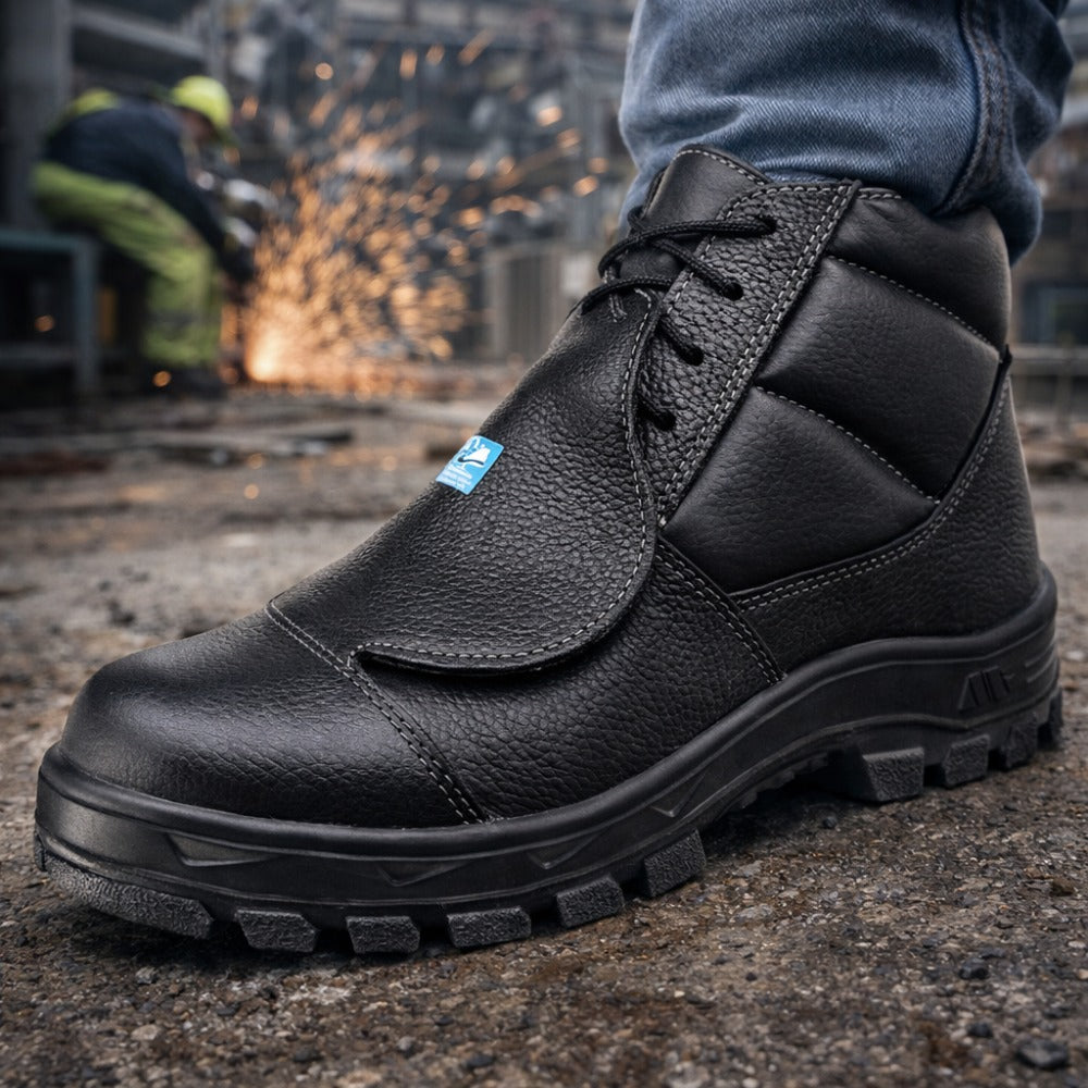 Botina de Segurança Manobreiro Cadarço Bico Composite Metatarso Palmilha Antiperfuro Couro Preto Marluvas 50B29 MEX CPAP SRV C.A 47069