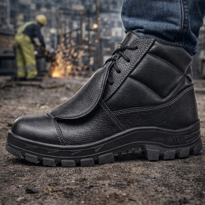 Botina de Segurança Manobreiro Cadarço Bico Composite Metatarso Palmilha Antiperfuro Couro Preto Marluvas 50B29 MEX CPAP SRV C.A 47069