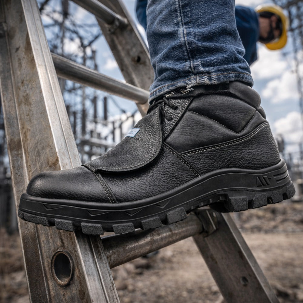 Botina de Segurança Manobreiro Cadarço Bico Composite Metatarso Palmilha Antiperfuro Couro Preto Marluvas 50B29 MEX CPAP SRV C.A 47069