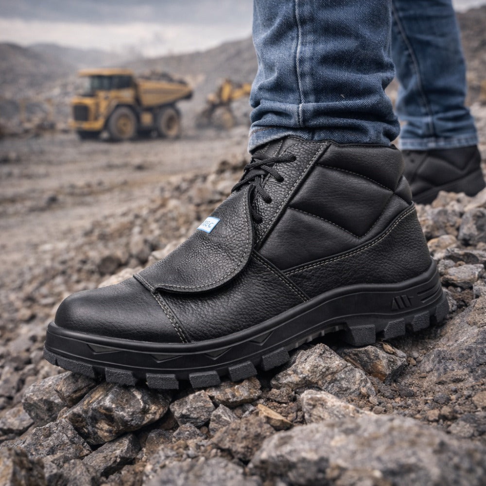 Botina de Segurança Manobreiro Cadarço Bico Composite Metatarso Palmilha Antiperfuro Couro Preto Marluvas 50B29 MEX CPAP SRV C.A 47069