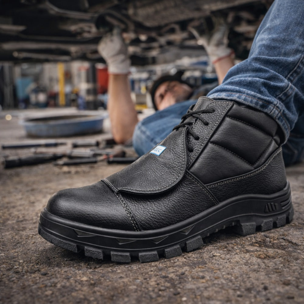 Botina de Segurança Manobreiro Cadarço Bico Composite Metatarso Palmilha Antiperfuro Couro Preto Marluvas 50B29 MEX CPAP SRV C.A 47069