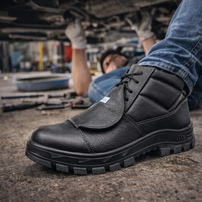 Botina de Segurança Manobreiro Cadarço Bico Composite Metatarso Palmilha Antiperfuro Couro Preto Marluvas 50B29 MEX CPAP SRV C.A 47069