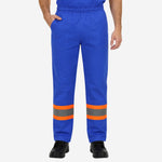Calça NR10 Risco II ATPV 12,0 Azul Royal 100% Algodão Anti-chama Com Faixas Refletivas Laranjas Eqpro C.A 41147