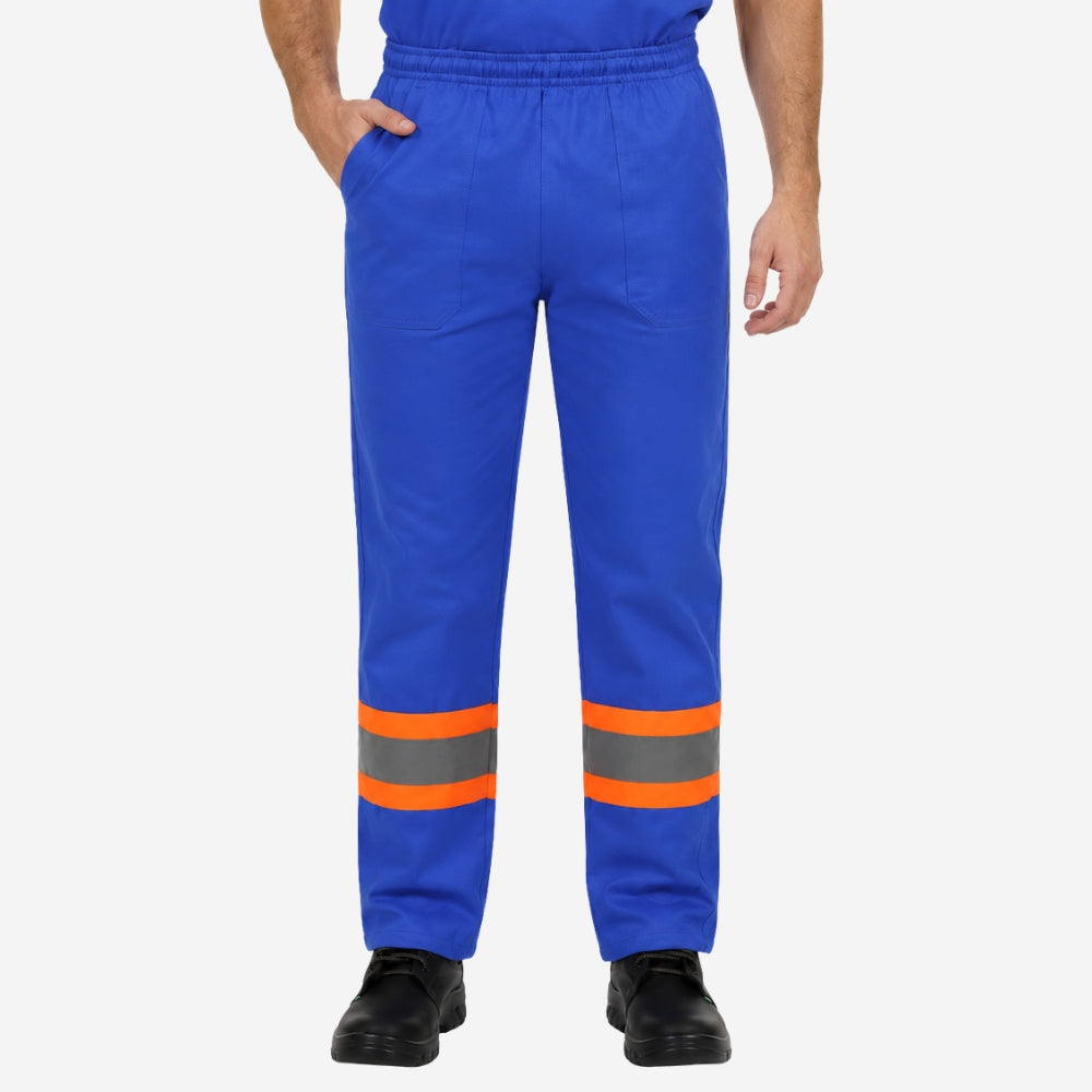 Calça NR10 Risco II ATPV 12,0 Azul Royal 100% Algodão Anti-chama Com Faixas Refletivas Laranjas Eqpro C.A 41147
