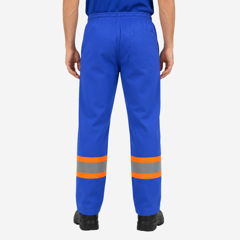 Calça NR10 Risco II ATPV 12,0 Azul Royal 100% Algodão Anti-chama Com Faixas Refletivas Laranjas Eqpro C.A 41147