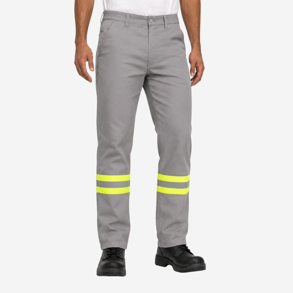Calça NR10 Risco II ATPV 12,0 Cinza 100% Algodão Anti-chama Com Faixas Refletivas Eqpro C.A 41147