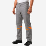 Calça NR10 Risco II ATPV 12,0 Cinza 100% Algodão Anti-chama Com Faixas Refletivas Laranjas Eqpro C.A 41147