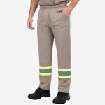 Calça de Brim Cinza 100% Algodão Com Faixas Refletivas Proteção UV FPS 50+ e 4 Bolsos