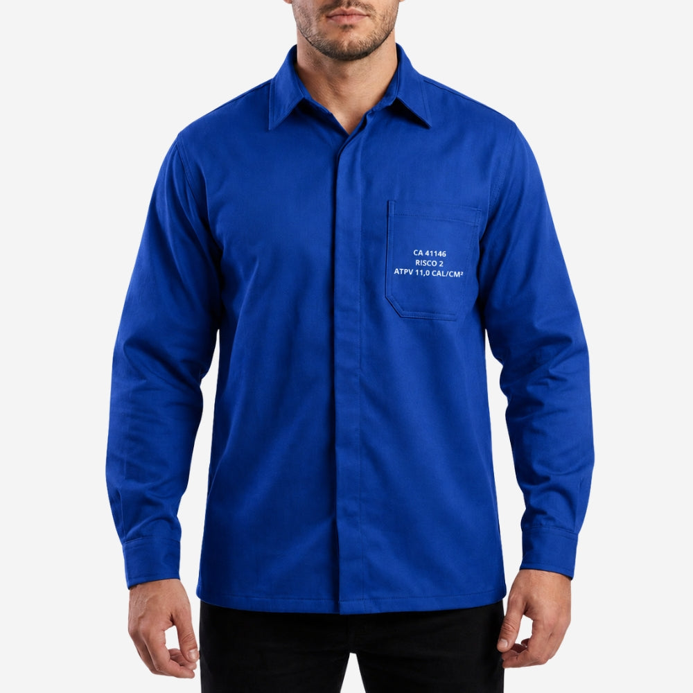 Camisa NR10 Risco II ATPV 12,0 Manga Longa Azul Royal 100% Algodão Anti-chama Eqpro C.A 41146