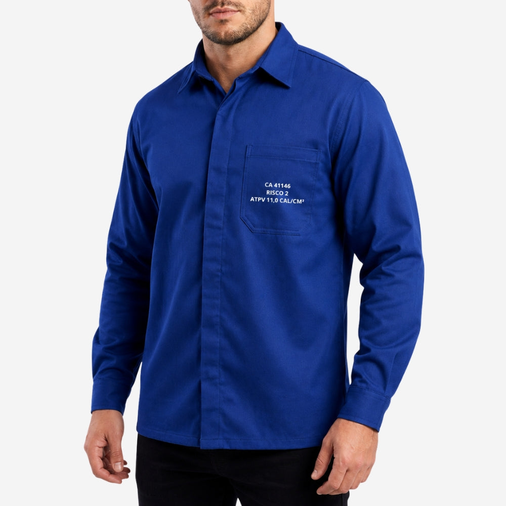 Camisa NR10 Risco II ATPV 12,0 Manga Longa Azul Royal 100% Algodão Anti-chama Eqpro C.A 41146
