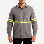 Camisa NR10 Risco II ATPV 12,0 Manga Longa Cinza 100% Algodão Anti-chama Com Faixas Refletivas Eqpro C.A 41146