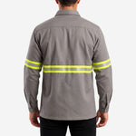 Camisa NR10 Risco II ATPV 12,0 Manga Longa Cinza 100% Algodão Anti-chama Com Faixas Refletivas Eqpro C.A 41146