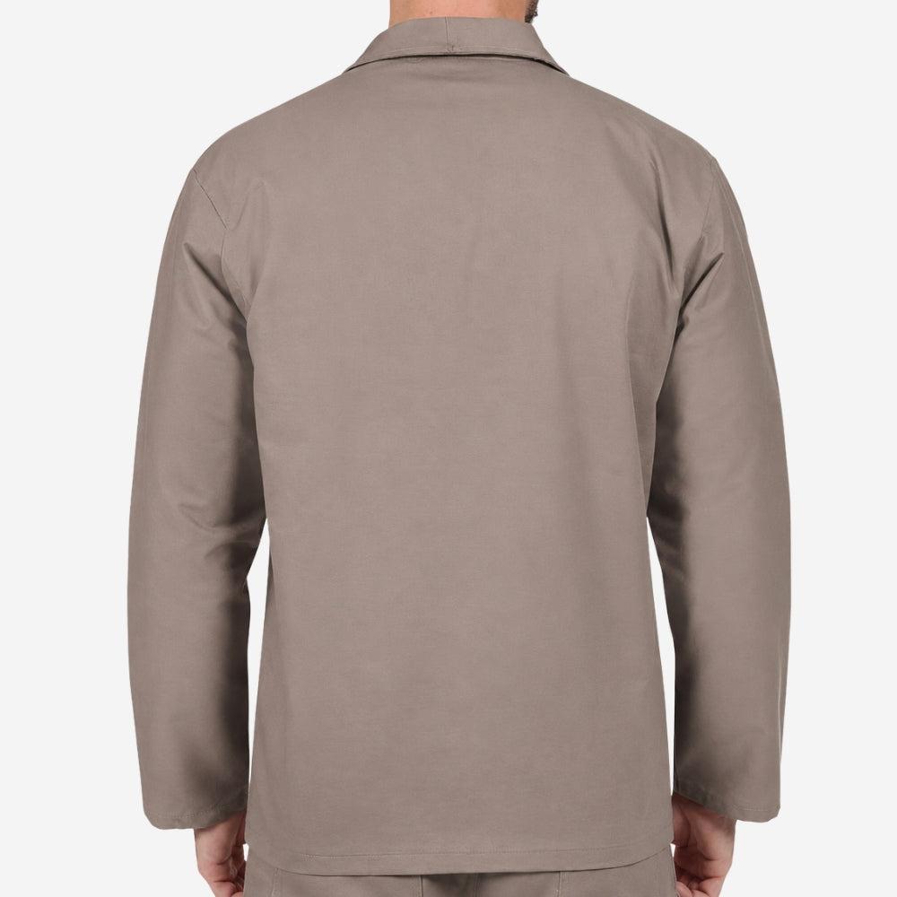Camisa de Brim Manga Longa Gola Italiana Cinza 100% Algodão com Proteção UV FPS 50+ e Bolso no Peito