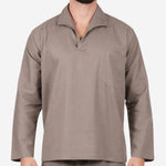 Camisa de Brim Manga Longa Gola Italiana Cinza 100% Algodão com Proteção UV FPS 50+ e Bolso no Peito