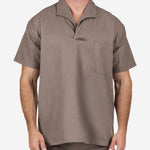 Camisa de Brim Manga Curta Gola Italiana Cinza 100% Algodão com Proteção UV FPS 50+ e Bolso no Peito