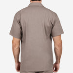 Camisa de Brim Manga Curta Gola Italiana Cinza 100% Algodão com Proteção UV FPS 50+ e Bolso no Peito