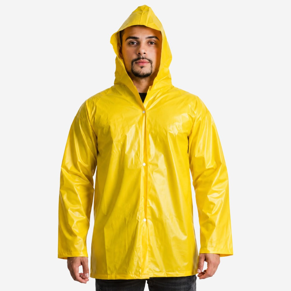 Capa de Chuva em PVC Forrado Amarelo com Capuz e Fechamento em Botões Maicol POP CA 37537
