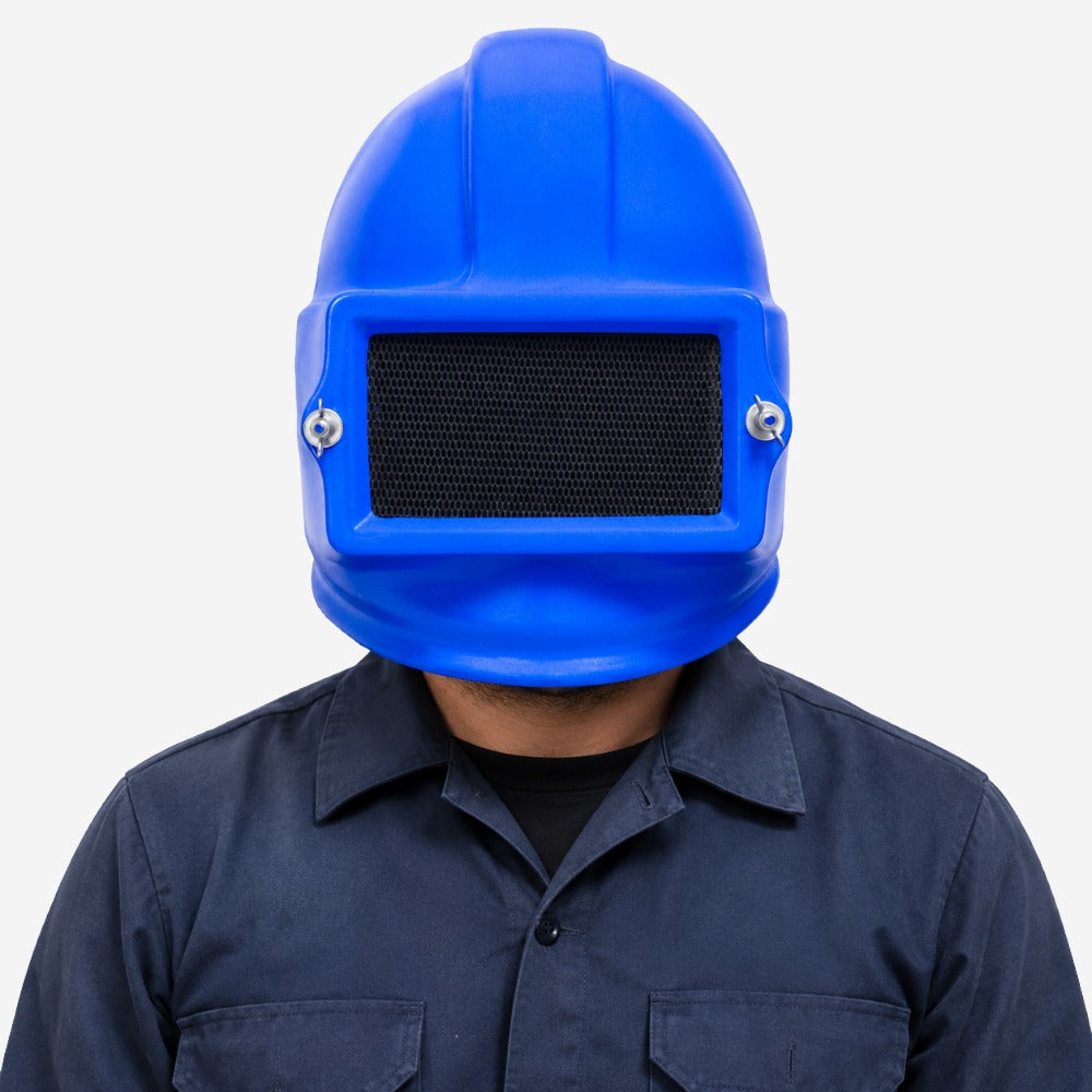 Capacete para Jatista em Fibra de Vidro Azul com Visor de Vidro Temperado Fiberglass CA 21196