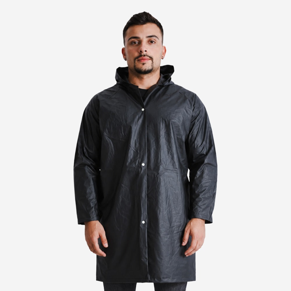 Capa de Chuva em PVC Forrado Preto com Capuz e Fechamento em Botões Maicol CA 28191