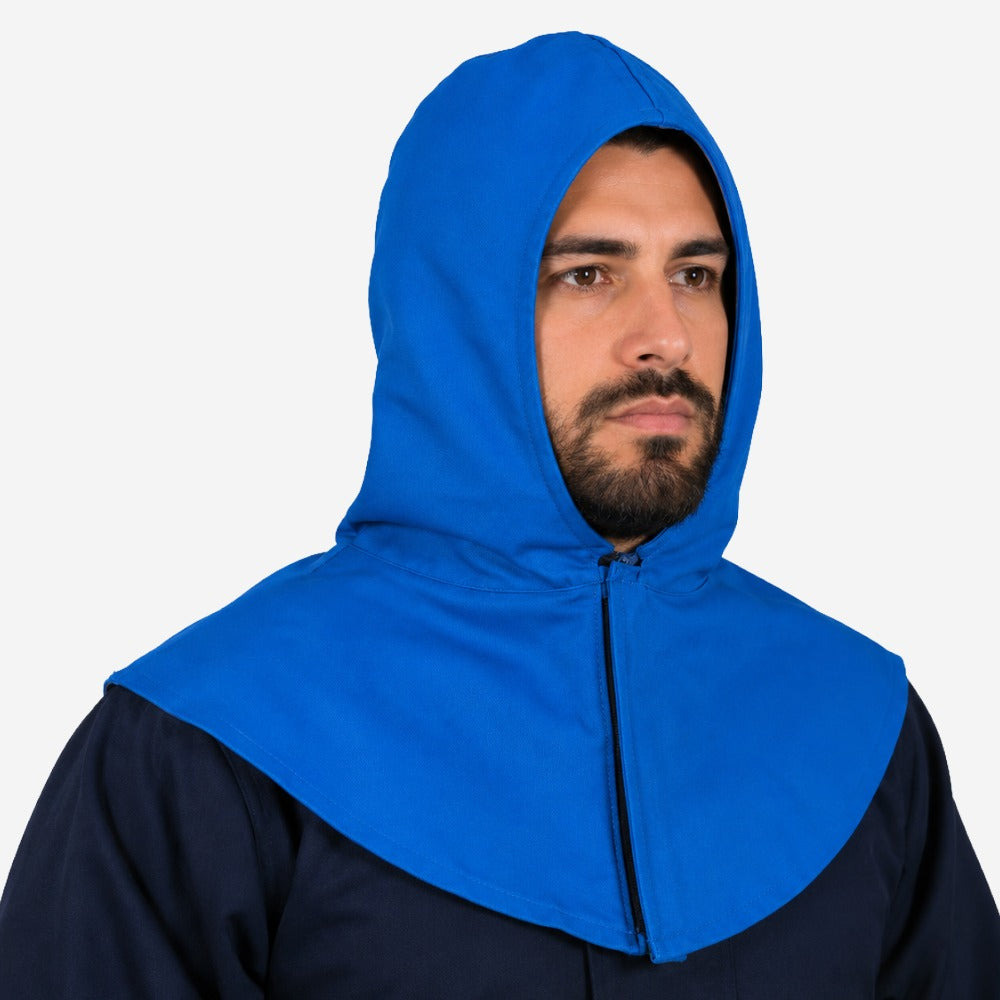 Capuz Soldador em Marlan para Soldagem Metal Fundido Fechamento Velcro Azul Hércules HJ230CPC01 CA 28998