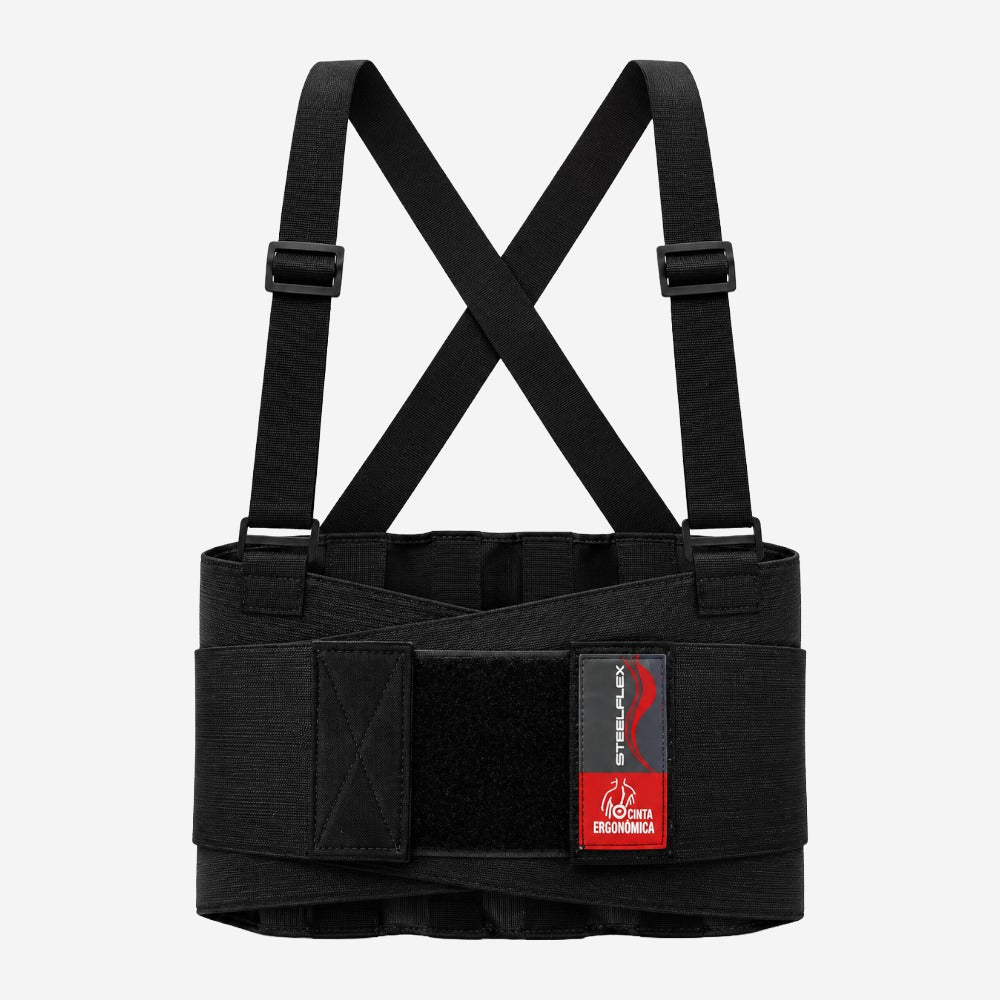 Cinta Ergonômica Lombar com Duplo Elástico Suspensórios Reguláveis e 5 Hastes para Logística Indústria e Construção Steelflex Premium STF-ERCE9010