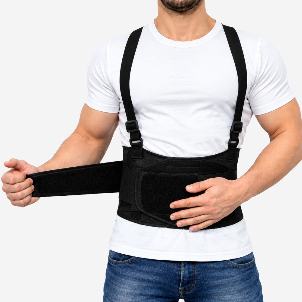Cinta Ergonômica Lombar com Duplo Elástico Suspensórios Reguláveis e 5 Hastes para Logística Indústria e Construção Steelflex Premium STF-ERCE9010