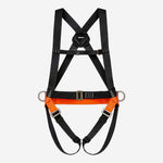 Cinto Paraquedista para Trabalho em Altura com Fechamento Peitoral 1 Ponto de Conexão Fita Poliéster 45mm Preto e Laranja MG Cinto MULT 1885A CA 35139