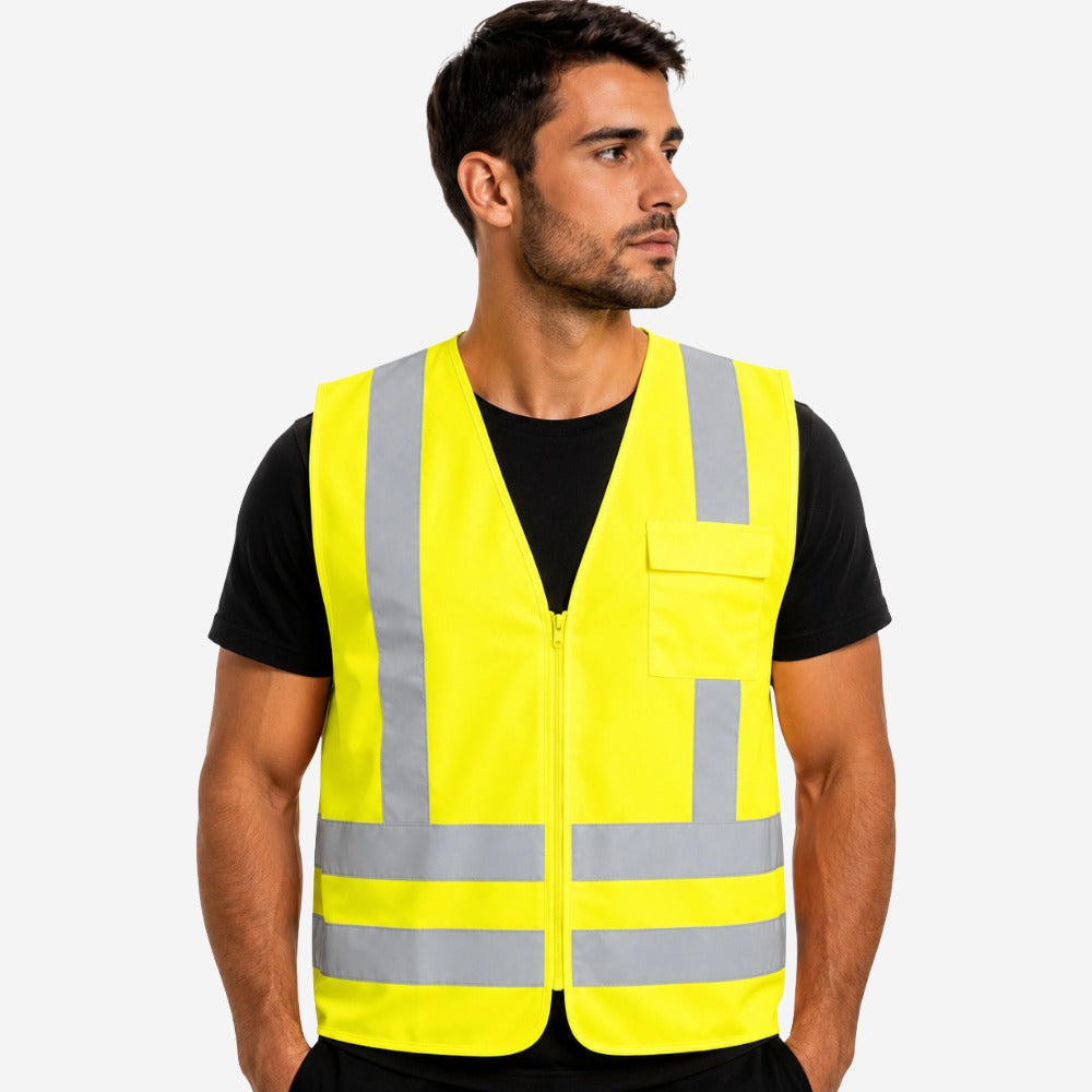 Colete Refletivo 1 Bolso Verde para Obras Trânsito Rodovias Alta Visibilidade Faixas Retrorrefletivas com Zíper VICSA VIC72240