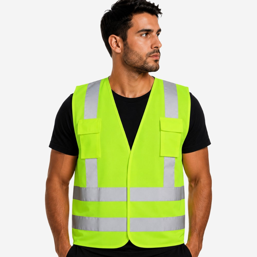 Colete Refletivo 2 Bolsos Verde para Obras Trânsito Rodovias Alta Visibilidade Faixas Retrorrefletivas com Velcro VICSA VIC71251