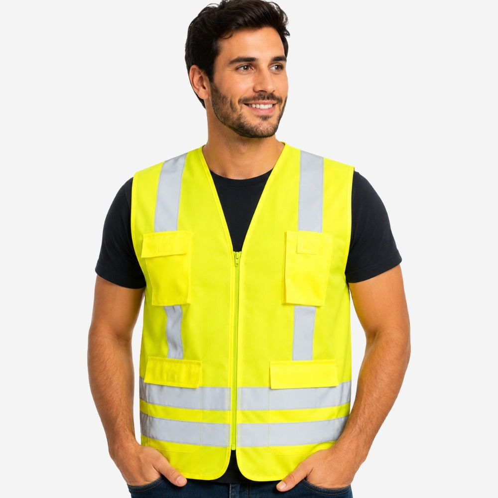 Colete Refletivo 4 Bolsos Verde para Obras Trânsito Rodovias Alta Visibilidade Faixas Retrorrefletivas Zíper Tamanhos M ao XXG VICSA VIC71230