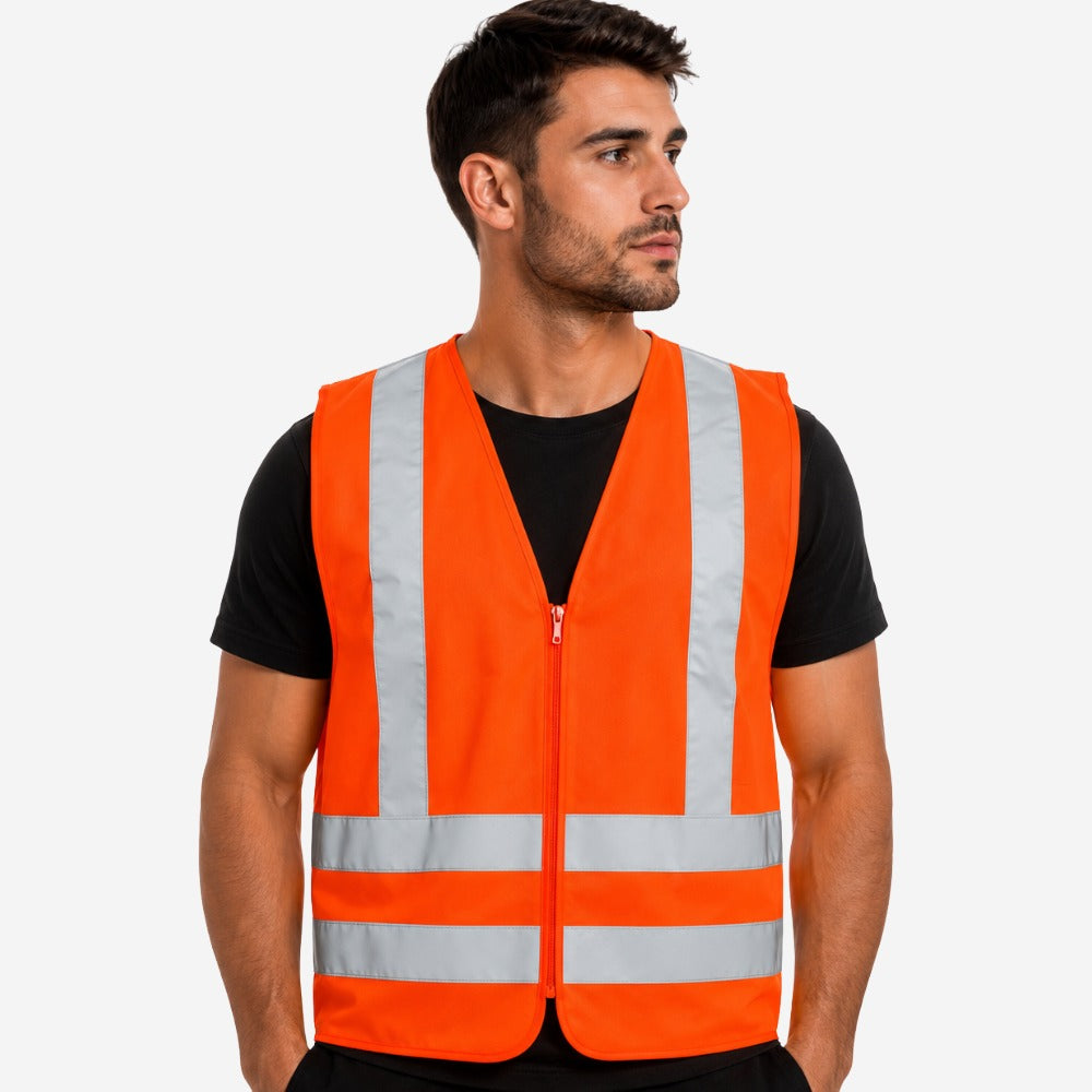 Colete Refletivo Sem Bolso RFX Laranja para Obras Trânsito Rodovias Alta Visibilidade Faixas Retrorrefletivas Zíper Tamanhos P ao XXG VICSA VIC71160
