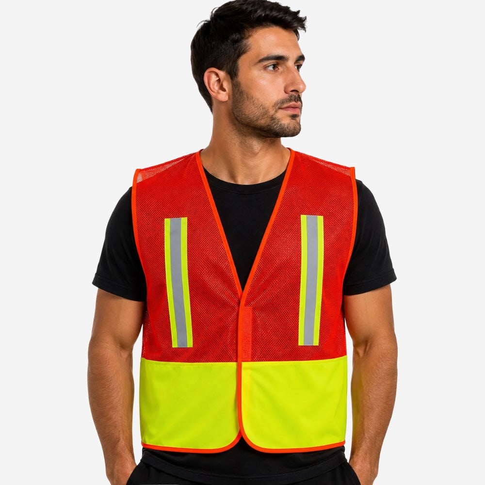Colete Refletivo Tipo Tela Bicolor RFX para Obras Trânsito Rodovias Alta Visibilidade Laranja Verde Faixas Retrorrefletivas Velcro XG VICSA VIC71316