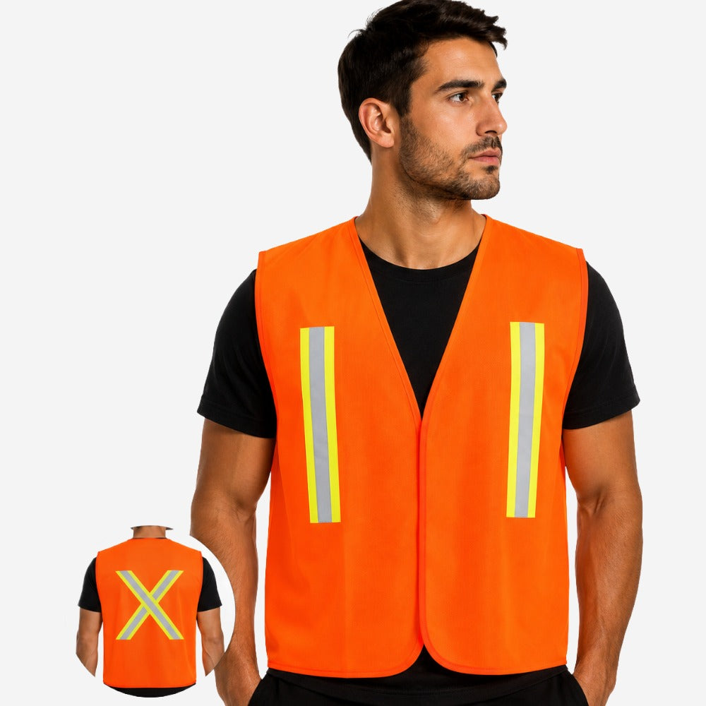 Colete Refletivo Tipo Tela Laranja para Obras Trânsito Rodovias Alta Visibilidade Faixas Retrorrefletivas com Velcro VICSA VIC71116