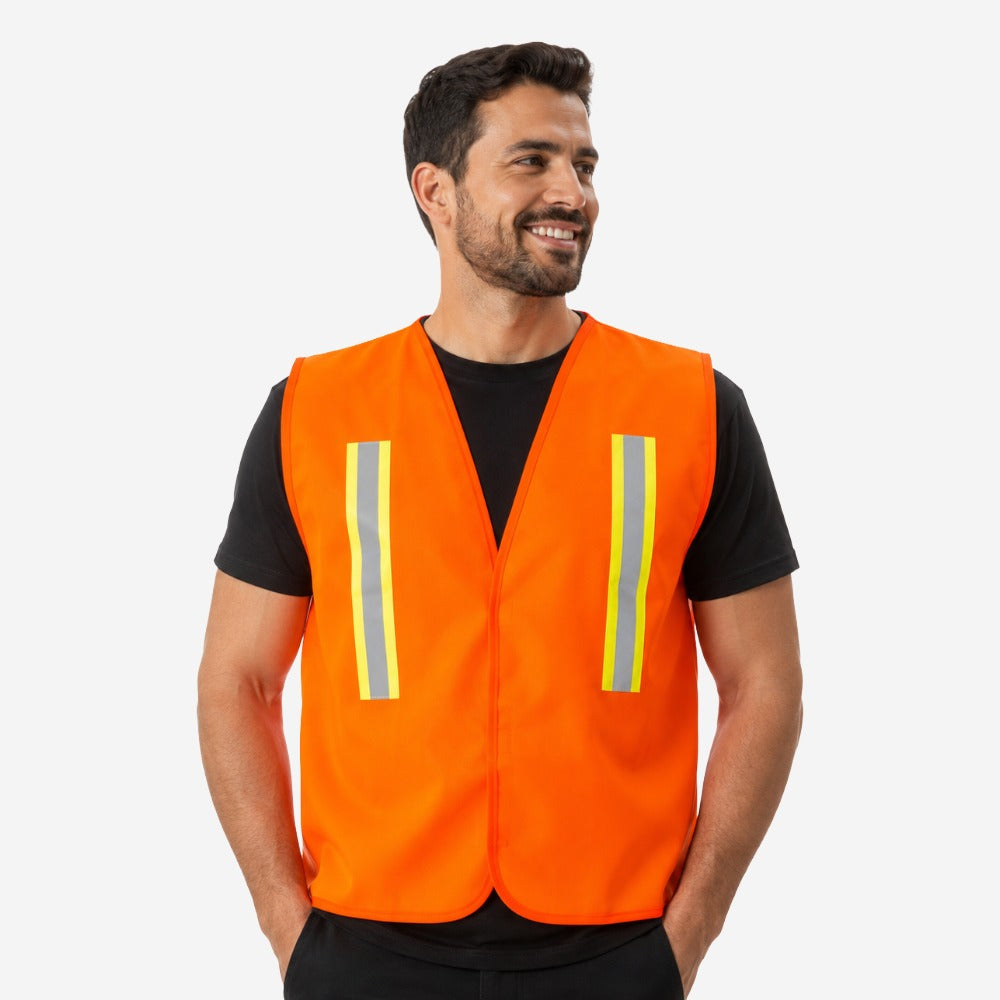 Colete Refletivo Tipo Tela para Obras Trânsito Rodovias Alta Visibilidade Laranja Faixas Retrorrefletivas Velcro Tamanho Único XG VICSA VIC71116