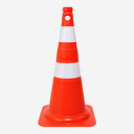 Cone Rígido de Sinalização para Obras Trânsito Estacionamentos Laranja Faixa Branca 75cm Polipropileno com Furo para Fita e Corrente KTELI