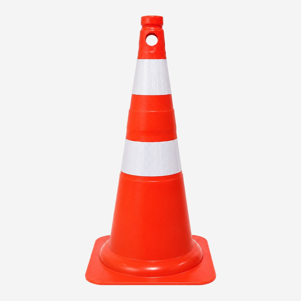 Cone Rígido de Sinalização para Obras Trânsito Estacionamentos Laranja Faixa Branca 75cm Polipropileno com Furo para Fita e Corrente KTELI