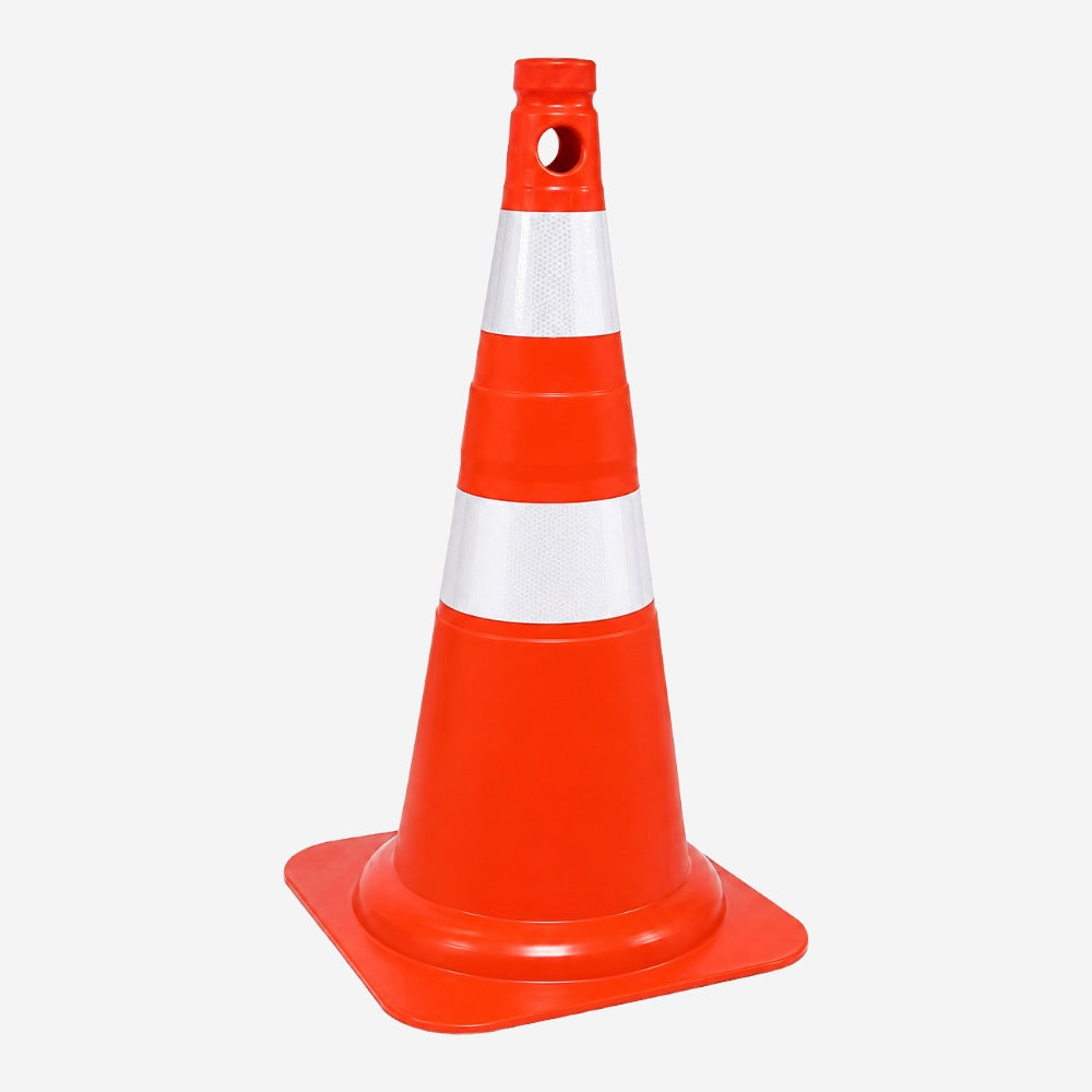 Cone Rígido de Sinalização para Obras Trânsito Estacionamentos Laranja Faixa Branca 75cm Polipropileno com Furo para Fita e Corrente KTELI